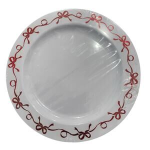 Shabby Chic Disposable Red Bow Border Dinner Plates 10.25in Set of 12 New